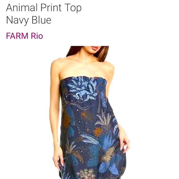 FARM Rio Navy Blue Strapless Top (blouse) NWT. Off the shoulder mini dress - Picture 2 of 10